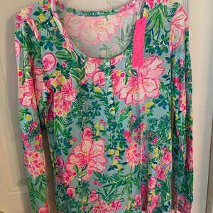 Lilly Pulitzer, long sleeved, scoop neck, button front tee. Size Small, new